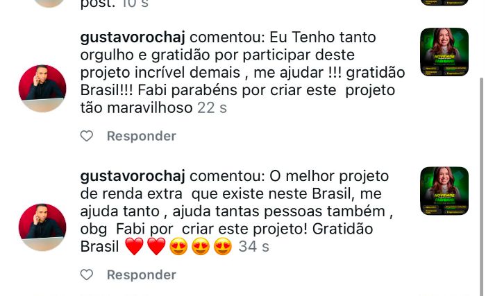 Depoimento de parceira no WhatsApp